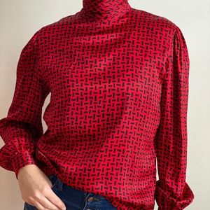 Vintage Lady Bug 100% Silk long sleeve blouse S/M